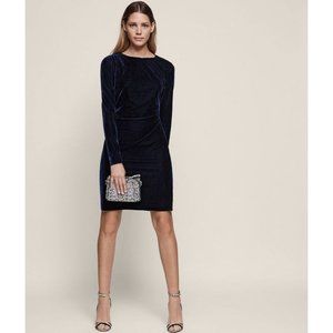 Reiss Matty Velvet Drape Detail Dress Blue Smoke Size US 6